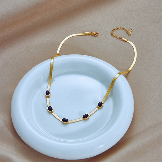 Noir Luxe Chain Necklace –18K Gold Black Stone Jewellery
