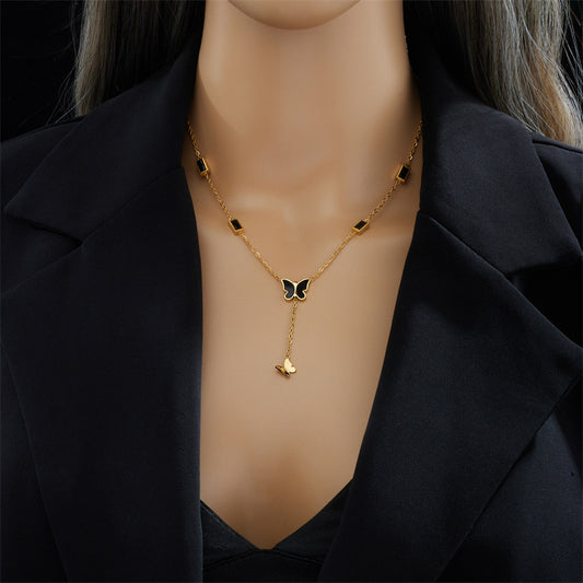 Noir Butterfly Drop Necklace