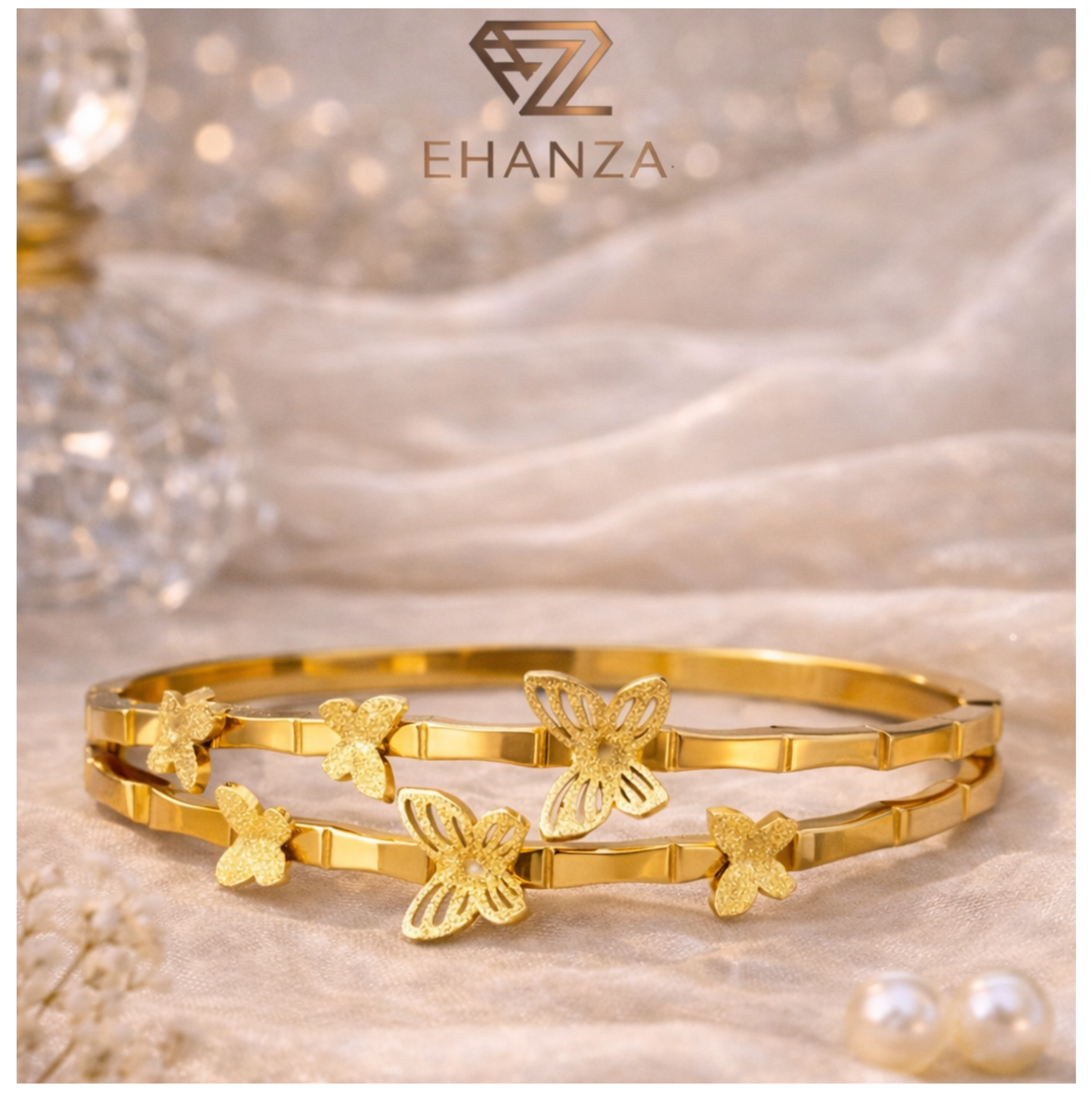 Ehanza Golden Flutter Butterfly Bangle(Adjustable)