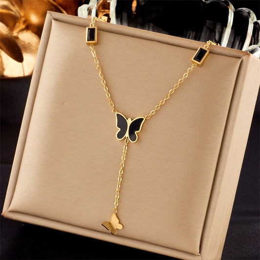 Noir Butterfly Drop Necklace