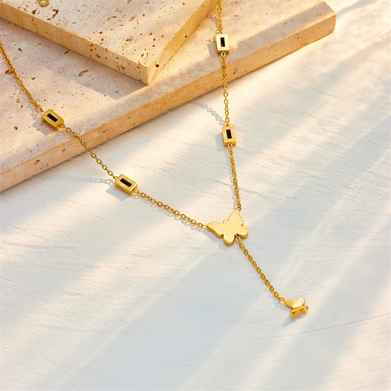 Noir Butterfly Drop Necklace