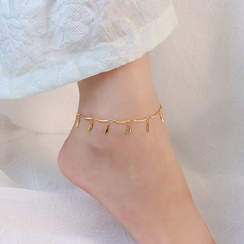 Golden Leaf Charm Anklet