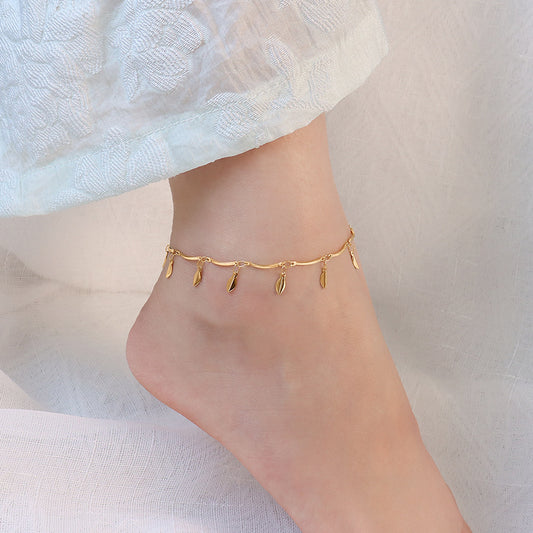 Golden Leaf Charm Anklet