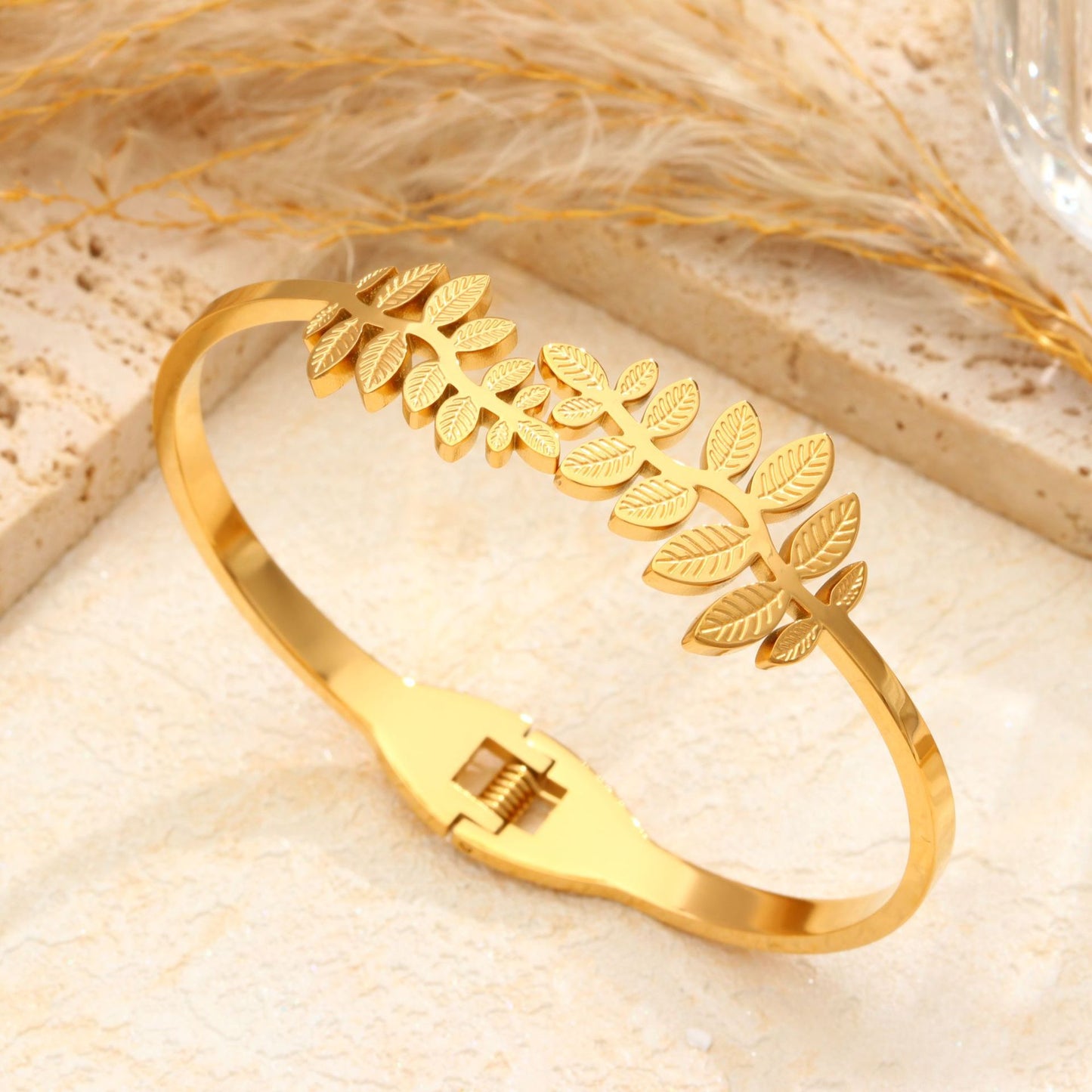 Golden Leaf Luxe Bangle(Adjustable)