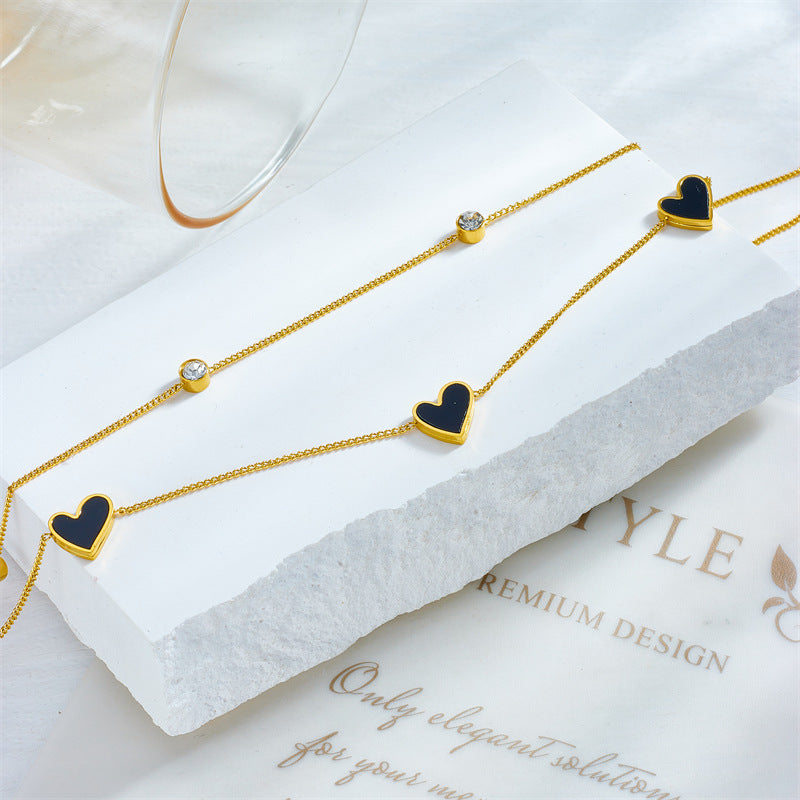 Noir Heart Anklet-Gold Double Chain Black Heart Anklet