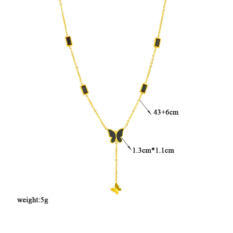 Noir Butterfly Drop Necklace