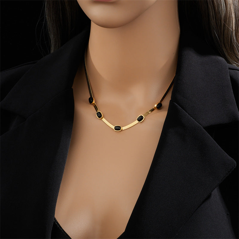 Noir Luxe Chain Necklace –18K Gold Black Stone Jewellery