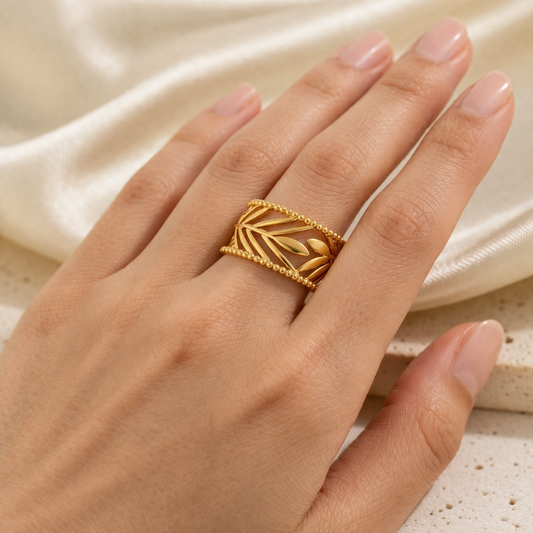 Golden Leaf Cuff Ring