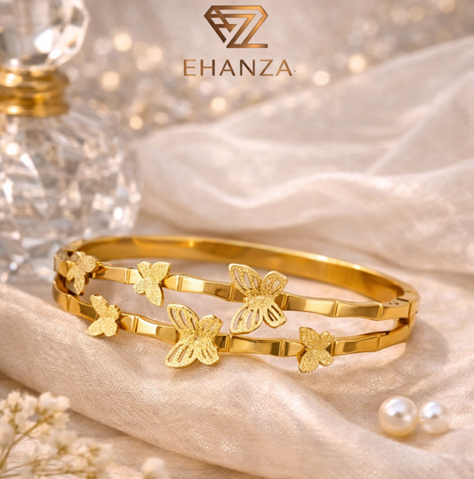 Ehanza Golden Flutter Butterfly Bangle(Adjustable)