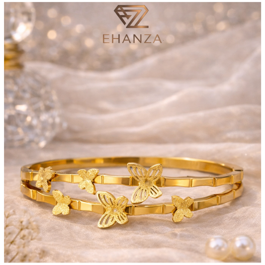 Ehanza Golden Flutter Butterfly Bangle(Adjustable)