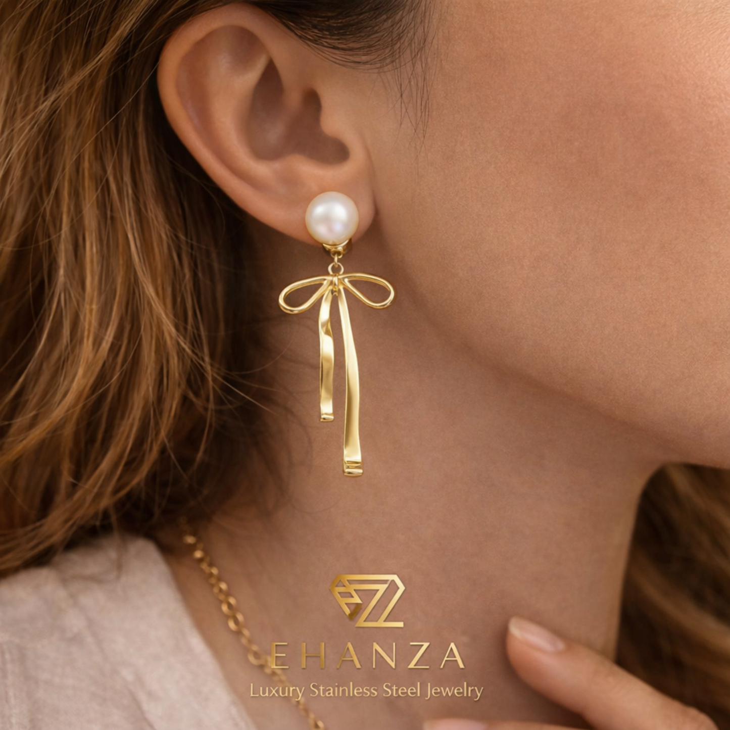 Pearl Bow Earrings (18k Anti-tarnish)
