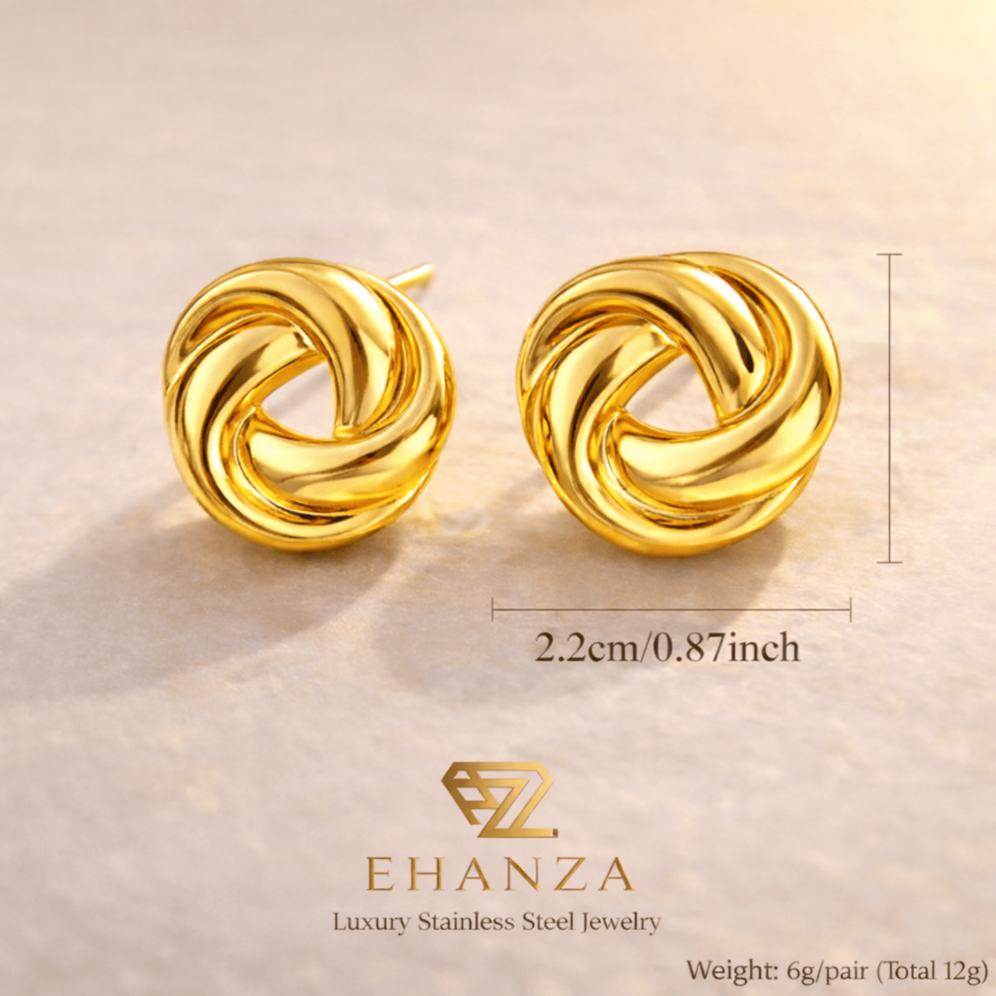 Golden Twist Stud Earrings – 18K Gold Plated Stainless Steel
