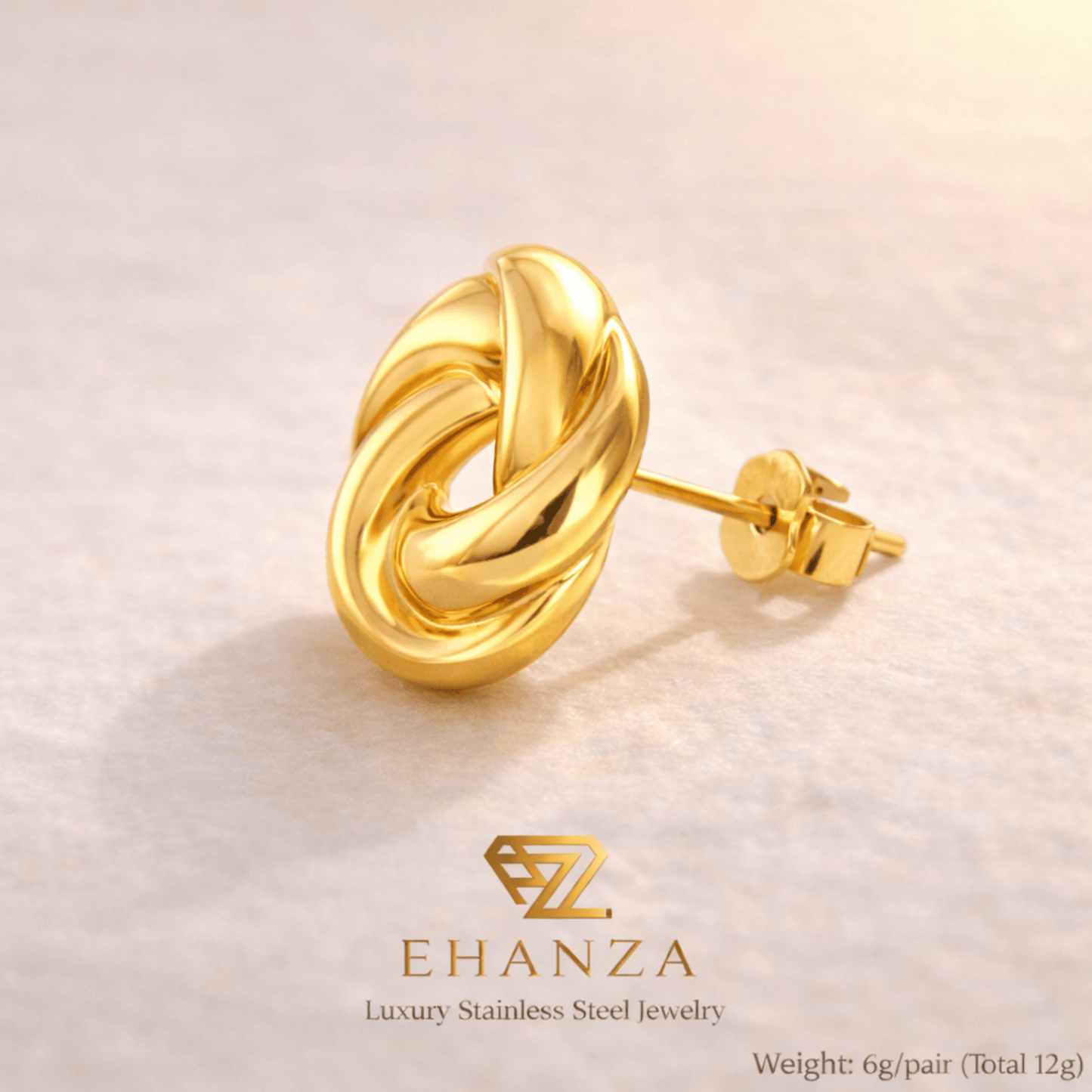Golden Twist Stud Earrings – 18K Gold Plated Stainless Steel
