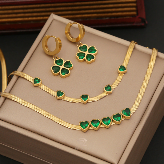 Emerald Charm Set | Elegant Gold & Green Jewellery Set
